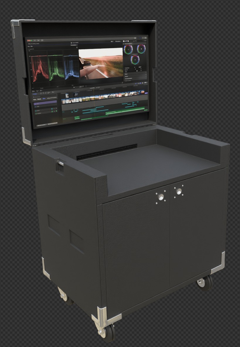 BoxStudio, régie ouverte, écran de montage déployé